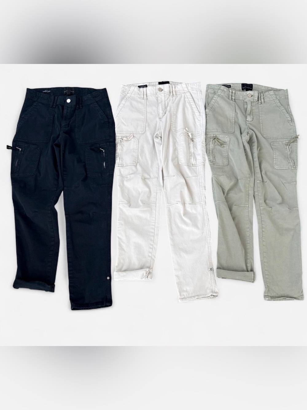WHBM Pret‑A‑Pedi Cargo Pants Bundle Mid-Rise Straight Crop 4L Cream, Sage, Black - Picture 5 of 6